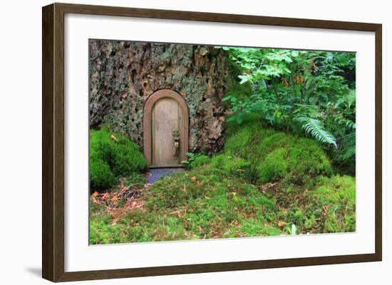 Little Wooden Fairy Tale Door In A Tree Trunk-Hannamariah-Framed Art Print