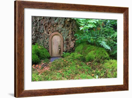 Little Wooden Fairy Tale Door In A Tree Trunk-Hannamariah-Framed Art Print