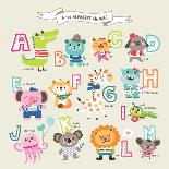 Cute Cartoon Animals Alphabet from A to M-littleWhale-Framed Art Print