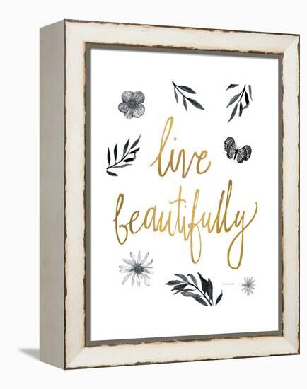 Live Beautifully BW-Sara Zieve Miller-Framed Stretched Canvas