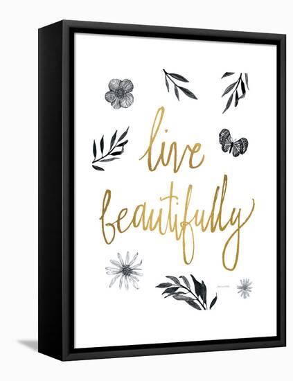 Live Beautifully BW-Sara Zieve Miller-Framed Stretched Canvas