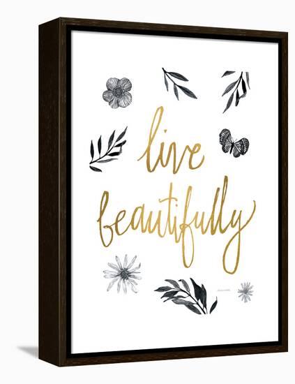 Live Beautifully BW-Sara Zieve Miller-Framed Stretched Canvas