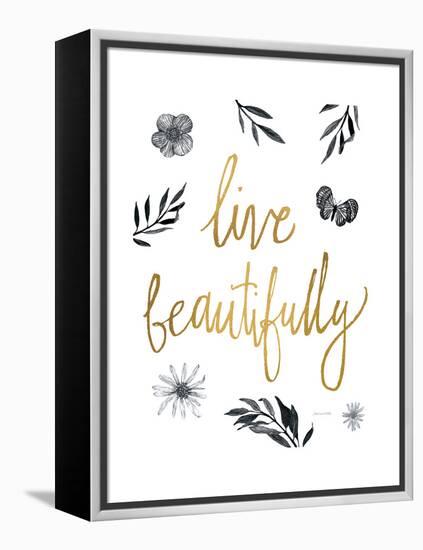 Live Beautifully BW-Sara Zieve Miller-Framed Stretched Canvas