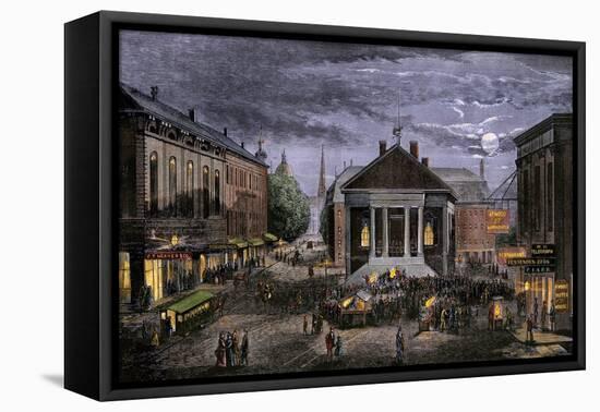 Lively Evening on Marche Square in Portland, Maine, circa 1870. 19Th Century Lithography.-null-Framed Premier Image Canvas