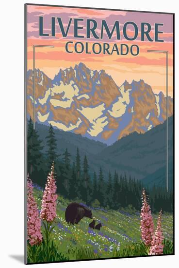 Livermore, Colorado - Bear and Spring Flowers-Lantern Press-Mounted Art Print