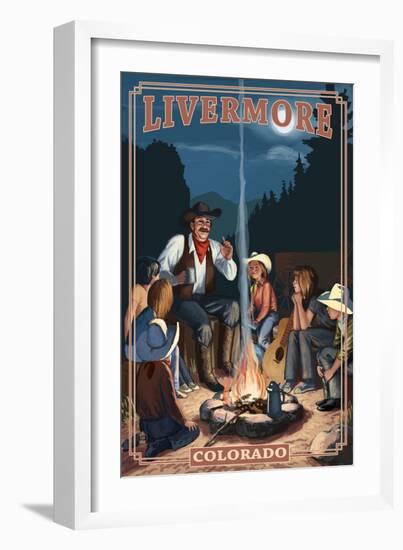 Livermore, Colorado - Cowboy Campfire Story Telling-Lantern Press-Framed Art Print