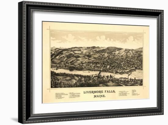 Livermore Falls, Maine - Panoramic Map-Lantern Press-Framed Art Print