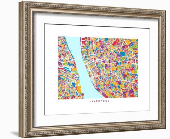 Liverpool England City Street Map-Michael Tompsett-Framed Art Print