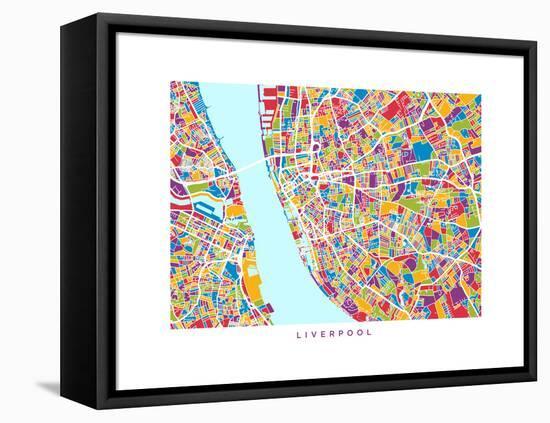 Liverpool England City Street Map-Michael Tompsett-Framed Stretched Canvas