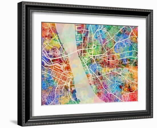 Liverpool England City Street Map-Michael Tompsett-Framed Art Print