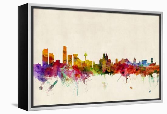 Liverpool England Skyline-Michael Tompsett-Framed Stretched Canvas