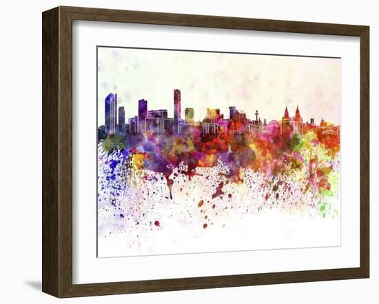 Liverpool Skyline in Watercolor Background-paulrommer-Framed Art Print