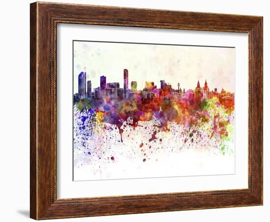 Liverpool Skyline in Watercolor Background-paulrommer-Framed Art Print