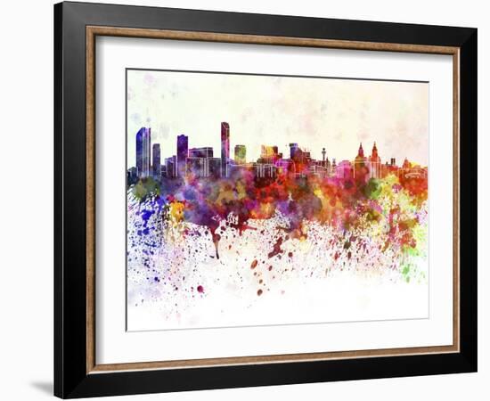 Liverpool Skyline in Watercolor Background-paulrommer-Framed Art Print