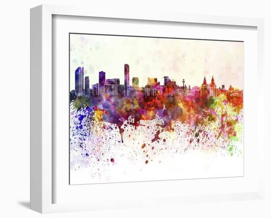 Liverpool Skyline in Watercolor Background-paulrommer-Framed Art Print