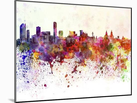 Liverpool Skyline in Watercolor Background-paulrommer-Mounted Art Print