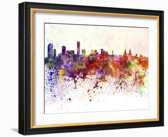 Liverpool Skyline in Watercolor Background-paulrommer-Framed Art Print