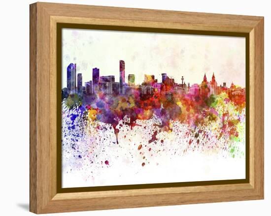 Liverpool Skyline in Watercolor Background-paulrommer-Framed Stretched Canvas