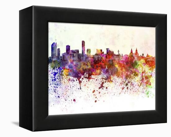 Liverpool Skyline in Watercolor Background-paulrommer-Framed Stretched Canvas