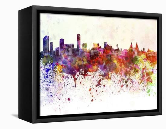 Liverpool Skyline in Watercolor Background-paulrommer-Framed Stretched Canvas