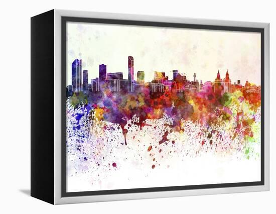 Liverpool Skyline in Watercolor Background-paulrommer-Framed Stretched Canvas