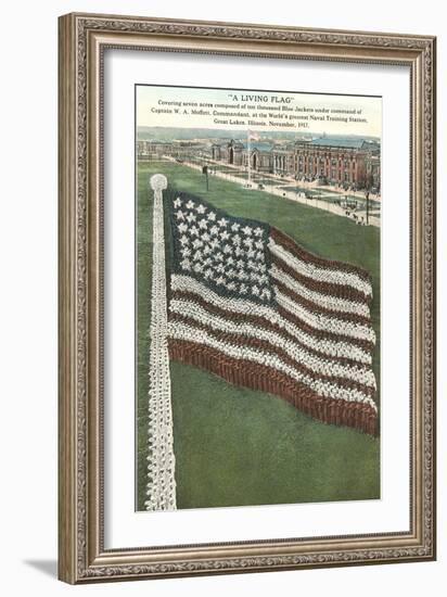 Living Flag at Naval Training Station, Illinois-null-Framed Premium Giclee Print