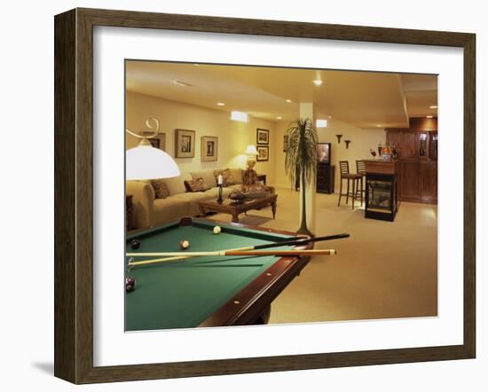 Living Room with Bar and Pool Table-null-Framed Photographic Print