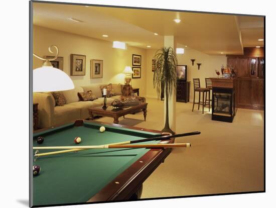 Living Room with Bar and Pool Table-null-Mounted Photographic Print