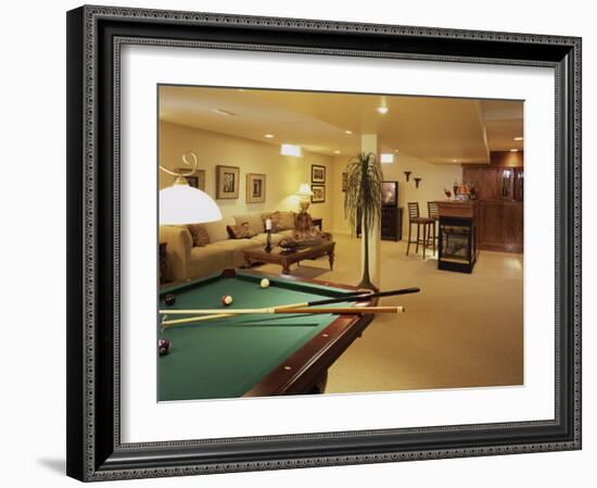 Living Room with Bar and Pool Table-null-Framed Photographic Print