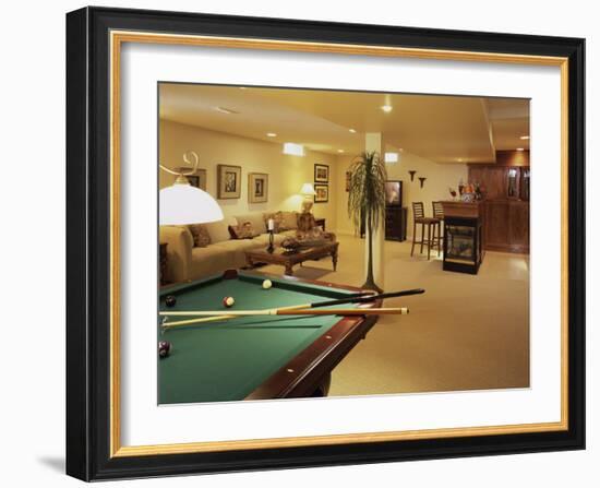 Living Room with Bar and Pool Table-null-Framed Photographic Print