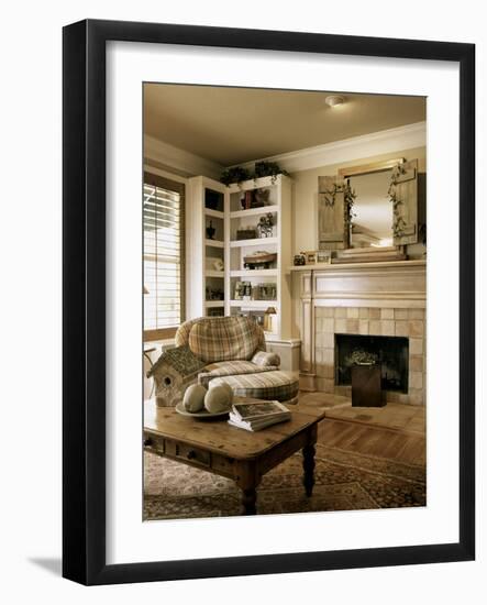 Living Room with Fireplace-null-Framed Photographic Print