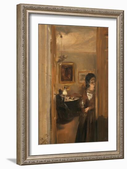 Living-Room with the Artist's Sister, 1847-Adolph von Menzel-Framed Giclee Print