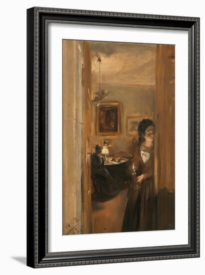 Living-Room with the Artist's Sister, 1847-Adolph von Menzel-Framed Giclee Print