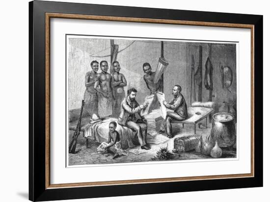 Livingstone and Stanley receiving newspapers in Central Africa, 1871-1873-Pearson-Framed Giclee Print