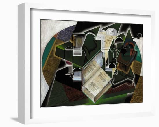 Livre, Pipe Et Verres, 1915-Juan Gris-Framed Giclee Print