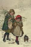 Gathering Holly, Victorian Card-Lizzie Mack-Giclee Print