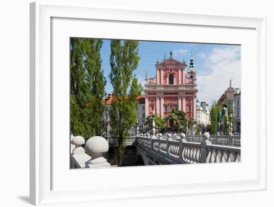 Ljubljana, Slovenia. Presernov trg (or square) and the Baroque Franciscan Church of the Annuncia...-null-Framed Photographic Print