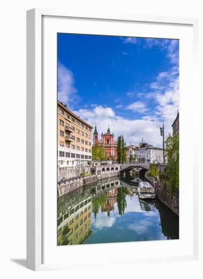 Ljubljana Triple Bridge and Franciscan Church of the Annunciation Reflected in Ljubljanica River-Matthew Williams-Ellis-Framed Photographic Print