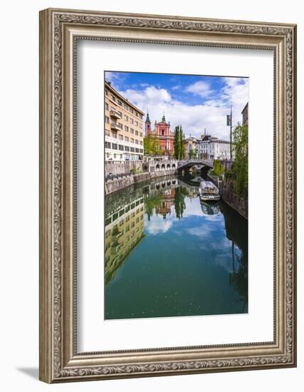 Ljubljana Triple Bridge and Franciscan Church of the Annunciation Reflected in Ljubljanica River-Matthew Williams-Ellis-Framed Photographic Print