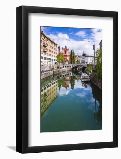 Ljubljana Triple Bridge and Franciscan Church of the Annunciation Reflected in Ljubljanica River-Matthew Williams-Ellis-Framed Photographic Print