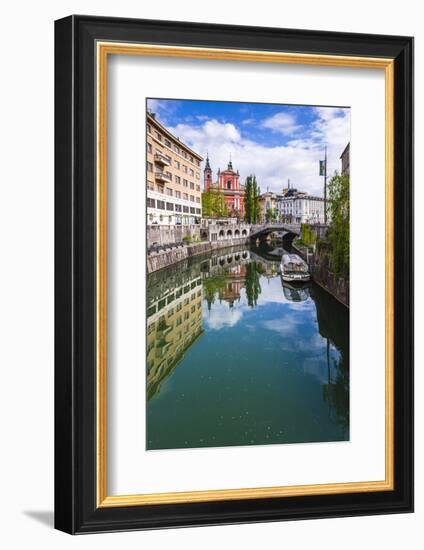 Ljubljana Triple Bridge and Franciscan Church of the Annunciation Reflected in Ljubljanica River-Matthew Williams-Ellis-Framed Photographic Print