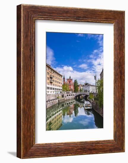 Ljubljana Triple Bridge and Franciscan Church of the Annunciation Reflected in Ljubljanica River-Matthew Williams-Ellis-Framed Photographic Print