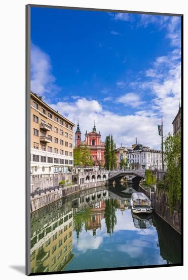 Ljubljana Triple Bridge and Franciscan Church of the Annunciation Reflected in Ljubljanica River-Matthew Williams-Ellis-Mounted Photographic Print