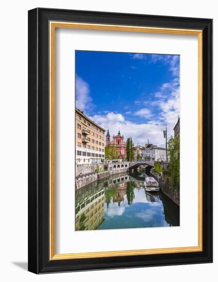 Ljubljana Triple Bridge and Franciscan Church of the Annunciation Reflected in Ljubljanica River-Matthew Williams-Ellis-Framed Photographic Print