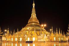 Shwedagon Pagoda at Night (Panorama), Rangon,Myanmar-lkunl-Photographic Print