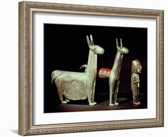 Llama, Alpaca and Woman, Inca-null-Framed Giclee Print