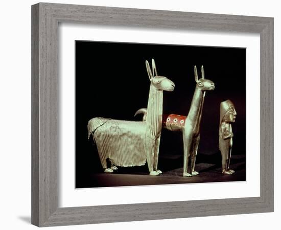 Llama, Alpaca and Woman, Inca-null-Framed Giclee Print