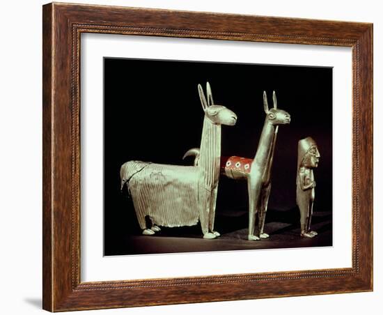 Llama, Alpaca and Woman, Inca-null-Framed Giclee Print