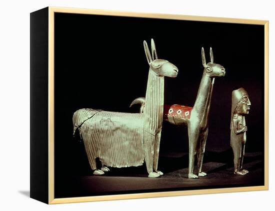 Llama, Alpaca and Woman, Inca-null-Framed Premier Image Canvas