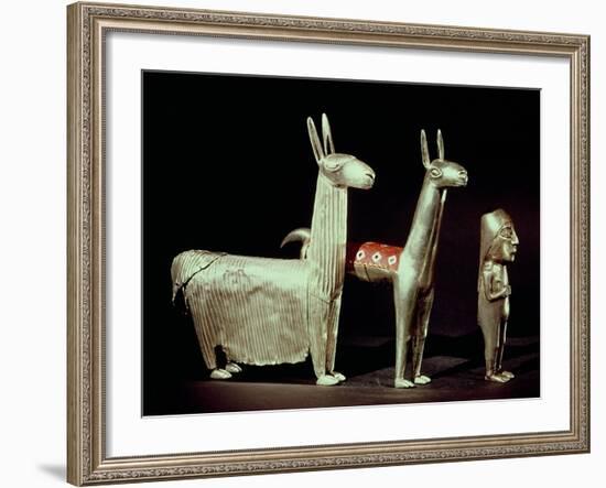 Llama, Alpaca and Woman, Inca-null-Framed Giclee Print